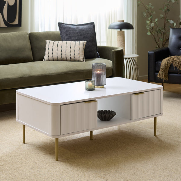 Hilsa Modern Coffee Table With Sleek Matte Top And Luxe Metallic Frame, Low-Profile Accent Piece