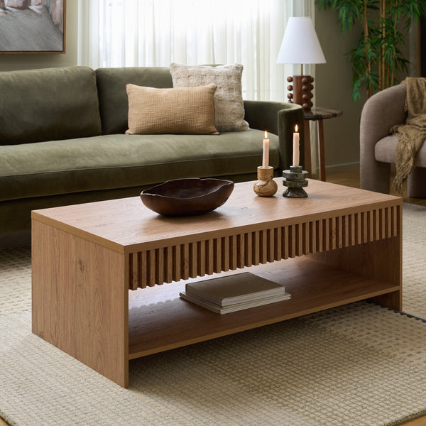 Masa Modern 1-Shelf Coffee Table With Lower Storage, Compact Minimalist Design For Living Rooms