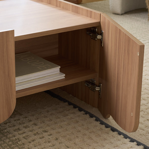 Takami Coffee Table With Warm Wood Finish, Minimalist Compact Design, Durable Scratch-Resistant Top