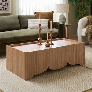 Takami Coffee Table With Warm Wood Finish, Minimalist Compact Design, Durable Scratch-Resistant Top