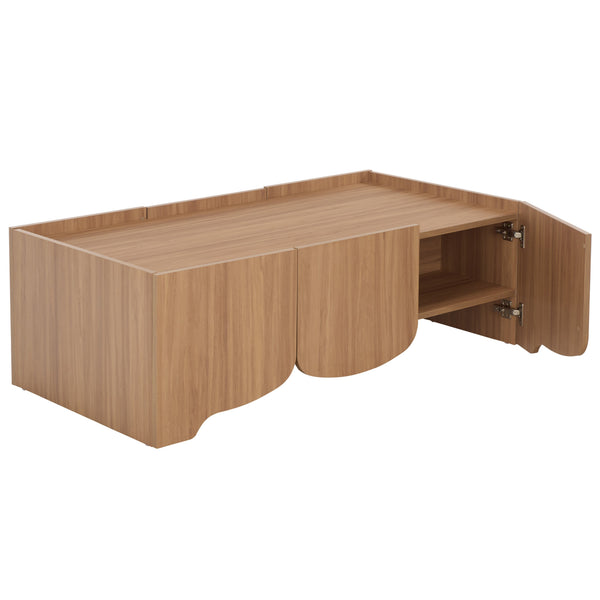 Takami Coffee Table With Warm Wood Finish, Minimalist Compact Design, Durable Scratch-Resistant Top