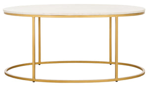 Safavieh Coffee Table Marble – Art Deco-Inspired Gold Frame With White Marble Top For Stylish Living Spaces COF3700A