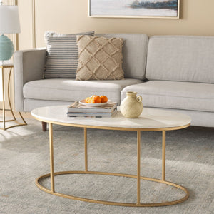 Safavieh Coffee Table Marble – Art Deco-Inspired Gold Frame With White Marble Top For Stylish Living Spaces COF3700A