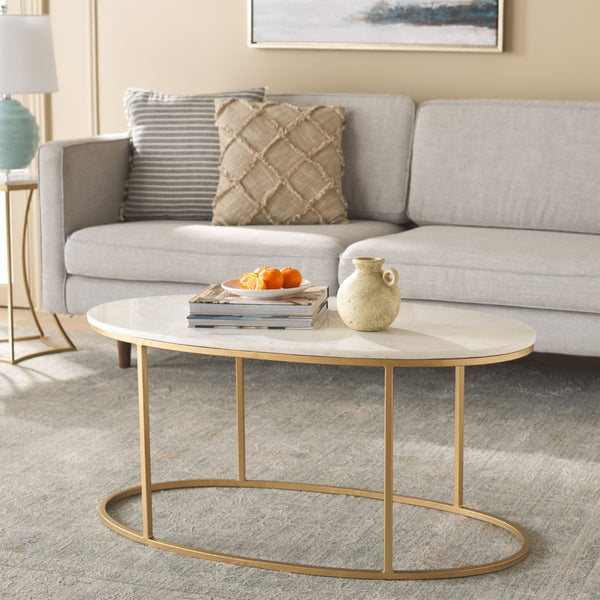 Safavieh Coffee Table Marble – Art Deco-Inspired Gold Frame With White Marble Top For Stylish Living Spaces COF3700A