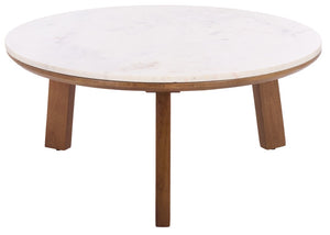 Safavieh Arkady Round Genuine Marble Top Coffee Table with Warm Wood Base for Living Rooms White / Brown COF3705A