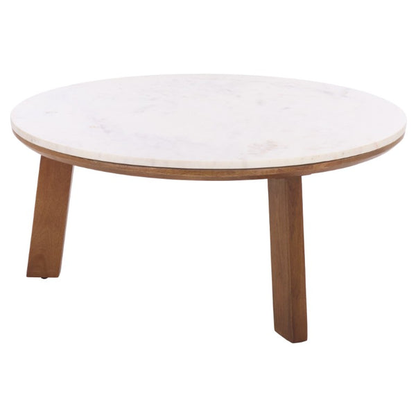 Safavieh Arkady Round Genuine Marble Top Coffee Table with Warm Wood Base for Living Rooms White / Brown COF3705A