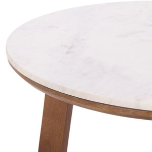Safavieh Arkady Round Genuine Marble Top Coffee Table with Warm Wood Base for Living Rooms White / Brown COF3705A