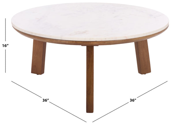 Safavieh Arkady Round Genuine Marble Top Coffee Table with Warm Wood Base for Living Rooms White / Brown COF3705A