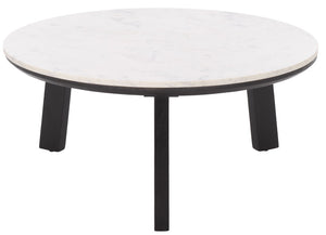 Safavieh Arkady Round Genuine Marble Top Coffee Table with Warm Wood Base for Living Rooms White / Black COF3705B
