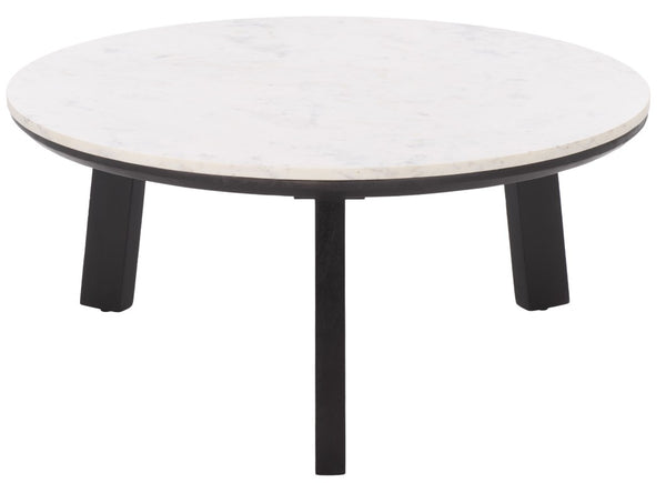 Safavieh Arkady Round Genuine Marble Top Coffee Table with Warm Wood Base for Living Rooms White / Black COF3705B