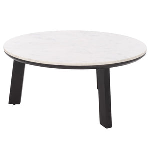 Safavieh Arkady Round Genuine Marble Top Coffee Table with Warm Wood Base for Living Rooms White / Black COF3705B