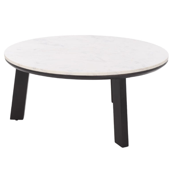 Safavieh Arkady Round Genuine Marble Top Coffee Table with Warm Wood Base for Living Rooms White / Black COF3705B