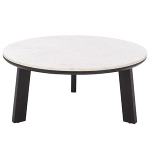 Safavieh Arkady Round Genuine Marble Top Coffee Table with Warm Wood Base for Living Rooms White / Black COF3705B