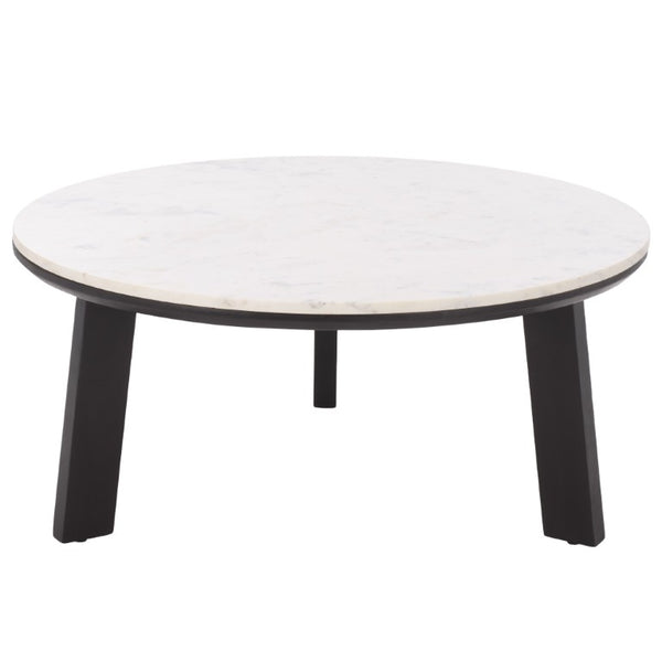 Safavieh Arkady Round Genuine Marble Top Coffee Table with Warm Wood Base for Living Rooms White / Black COF3705B