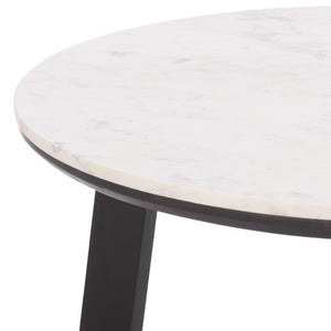 Safavieh Arkady Round Genuine Marble Top Coffee Table with Warm Wood Base for Living Rooms White / Black COF3705B