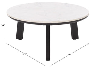 Safavieh Arkady Round Genuine Marble Top Coffee Table with Warm Wood Base for Living Rooms White / Black COF3705B