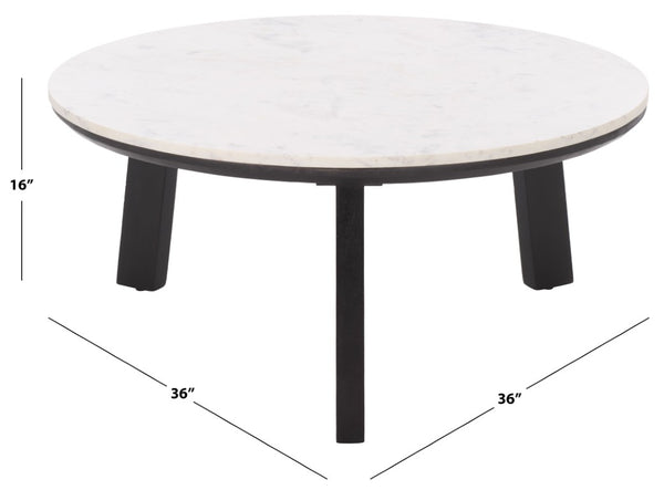 Safavieh Arkady Round Genuine Marble Top Coffee Table with Warm Wood Base for Living Rooms White / Black COF3705B