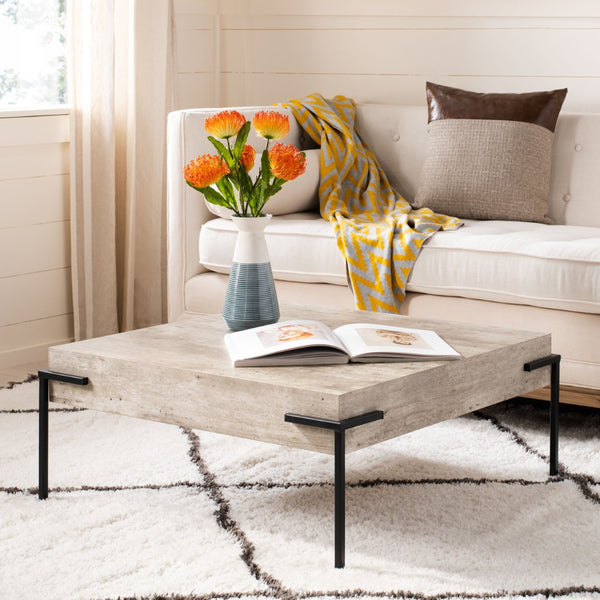 Safavieh Eli Square Coffee Table - Modern Faux Concrete & Black Iron Design For Stylish Living Rooms COF4200A