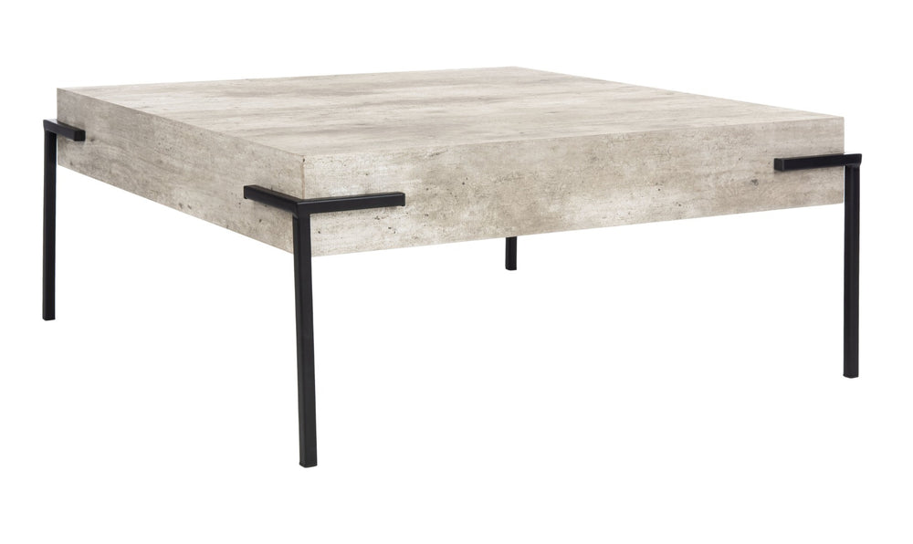 Safavieh Eli Square Coffee Table - Modern Faux Concrete & Black Iron Design For Stylish Living Rooms COF4200A