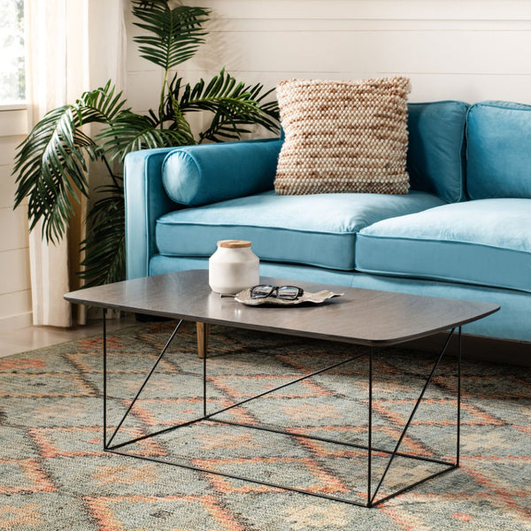 Safavieh Rylee Rectangle Coffee Table - Contemporary Scandinavian Design With Striking Black Iron Legs For Elegance Grey COF4202A
