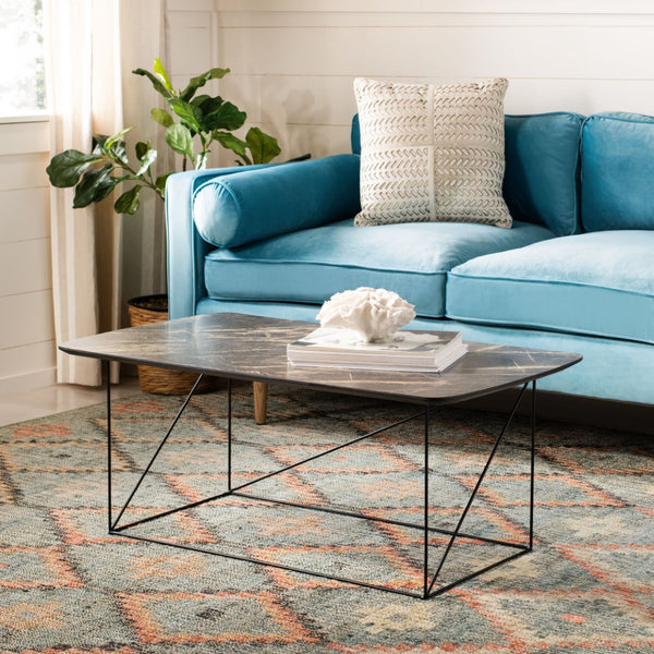 Safavieh Rylee Rectangle Coffee Table - Contemporary Scandinavian Design With Striking Black Iron Legs For Elegance Dark Grey COF4202B