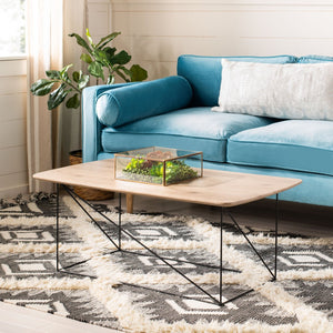 Safavieh Rylee Rectangle Coffee Table - Contemporary Scandinavian Design With Striking Black Iron Legs For Elegance Taupe Brown COF4202C