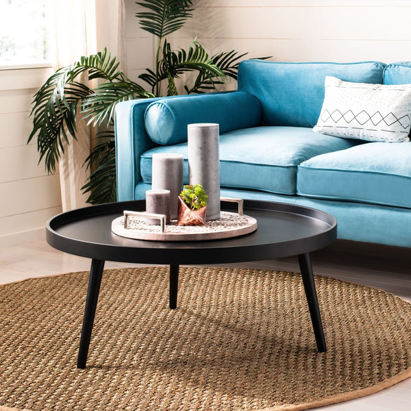 Safavieh Fritz Modern Round Tray-Top Coffee Table With Tripod Legs For Stylish Serving And Display Solutions Black COF4204A