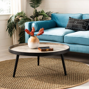 Safavieh Fritz Modern Round Tray-Top Coffee Table With Tripod Legs For Stylish Serving And Display Solutions Light Grey/Black COF4204B