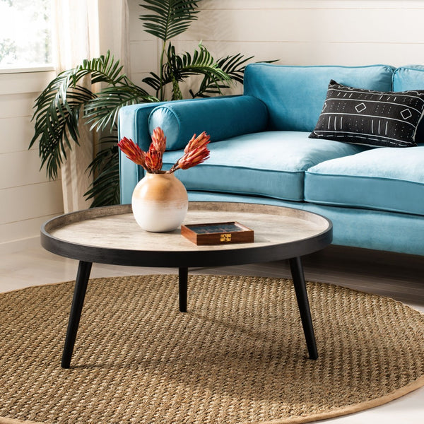 Safavieh Fritz Modern Round Tray-Top Coffee Table With Tripod Legs For Stylish Serving And Display Solutions Light Grey/Black COF4204B