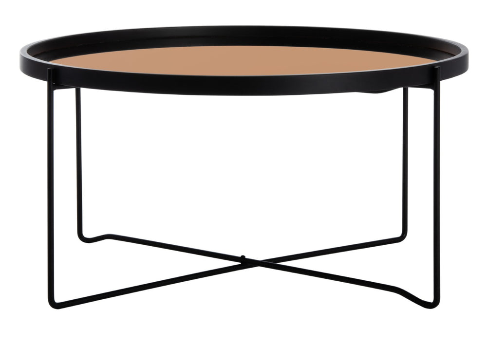 Safavieh Ruby Round Tray-Top Coffee Table - Luxe Black Wood Frame With Rose Gold Glass For Modern Spaces COF4205A