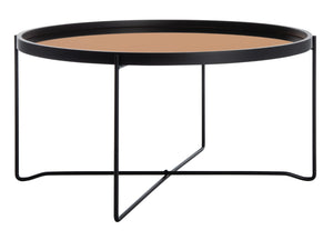 Safavieh Ruby Round Tray-Top Coffee Table - Luxe Black Wood Frame With Rose Gold Glass For Modern Spaces COF4205A