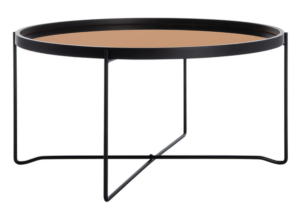 Safavieh Ruby Round Tray-Top Coffee Table - Luxe Black Wood Frame With Rose Gold Glass For Modern Spaces COF4205A