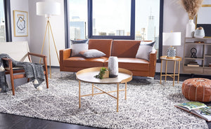 Safavieh Prague Round Side Table - Light Grey Oak With Gold Edges, Stylish Accent For Living Rooms & Bedrooms ACC4208A