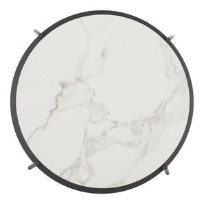 Safavieh Alexy Round Coffee Table - Modern Minimalist Design With Asymmetrical Tiers, White Marble & Black Shelf COF4210A