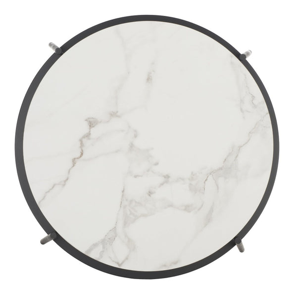 Safavieh Alexy Round Coffee Table - Modern Minimalist Design With Asymmetrical Tiers, White Marble & Black Shelf COF4210A