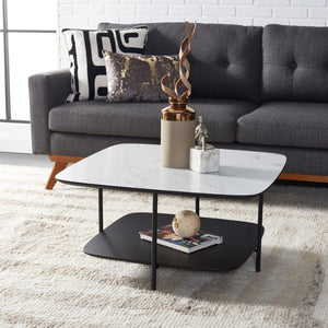 Safavieh Anzia Modern Minimalist Coffee Table With Asymmetric Two-Tier Design - Elegant Storage Solution COF4211A