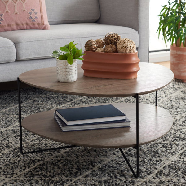 Safavieh Ami Coffee Table - Mid-Century Modern Design With Staggered Tiers, Grey Oak Finish & Metal Frame COF4216A