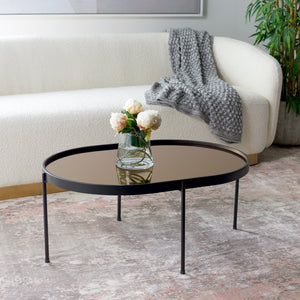 Safavieh Emmerich Mirrored Coffee Table With Rose Gold Tray Top & Matte Black Frame For Chic Living Spaces COF4218A