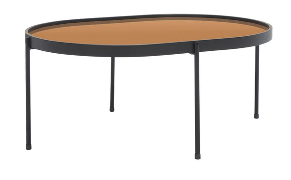 Safavieh Emmerich Mirrored Coffee Table With Rose Gold Tray Top & Matte Black Frame For Chic Living Spaces COF4218A