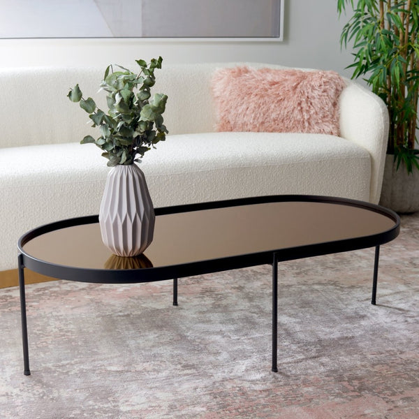 Safavieh Emmerick Mirrored Coffee Table – Glamorous Rose Gold & Matte Black Design For Modern Living Spaces COF4219A