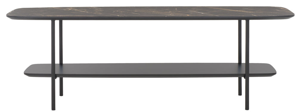 Safavieh Kayleigh Coffee Table - Modern Elegance With Sculpted Design And Functional Storage For Your Living Room Dark Sandstone / Matte Black/Black COF4220A