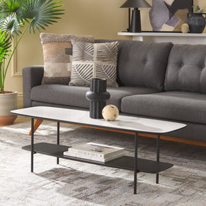 Safavieh Kayleigh Coffee Table - Modern Elegance With Sculpted Design And Functional Storage For Your Living Room White Faux Marble / Matte Black/Black COF4220B