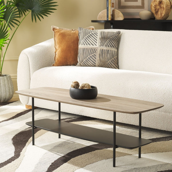 Safavieh Kayleigh Coffee Table - Modern Elegance With Sculpted Design And Functional Storage For Your Living Room Light Grey Oak / Matte Black / Black COF4220D