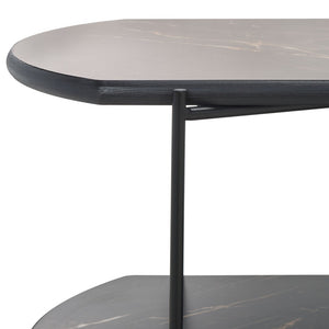 Safavieh Marlee Coffee Table - Modern Centerpiece With Curved Top, Sleek Design, And Practical Storage Shelf Dark Sandstone / Black COF4222A