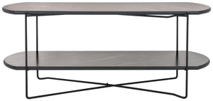 Safavieh Marlee Coffee Table - Modern Centerpiece With Curved Top, Sleek Design, And Practical Storage Shelf Dark Sandstone / Black COF4222A