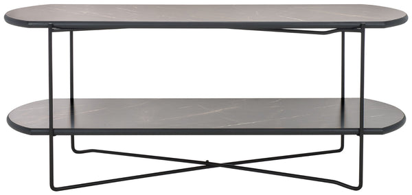 Safavieh Marlee Coffee Table - Modern Centerpiece With Curved Top, Sleek Design, And Practical Storage Shelf Dark Sandstone / Black COF4222A