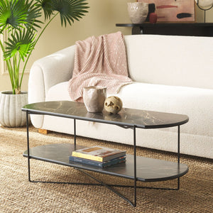 Safavieh Marlee Coffee Table - Modern Centerpiece With Curved Top, Sleek Design, And Practical Storage Shelf Dark Sandstone / Black COF4222A