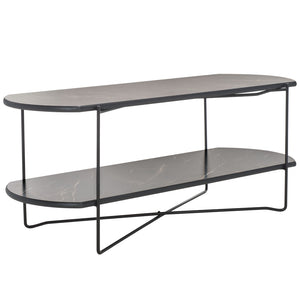 Safavieh Marlee Coffee Table - Modern Centerpiece With Curved Top, Sleek Design, And Practical Storage Shelf Dark Sandstone / Black COF4222A