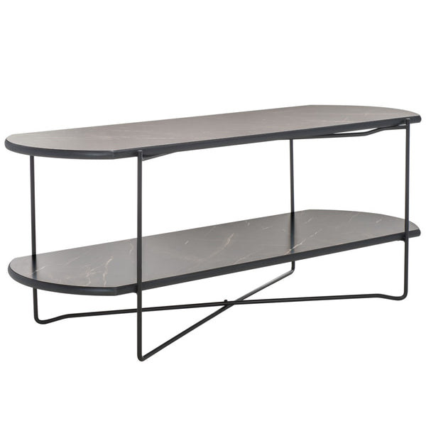 Safavieh Marlee Coffee Table - Modern Centerpiece With Curved Top, Sleek Design, And Practical Storage Shelf Dark Sandstone / Black COF4222A