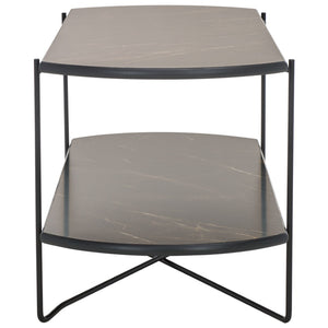 Safavieh Marlee Coffee Table - Modern Centerpiece With Curved Top, Sleek Design, And Practical Storage Shelf Dark Sandstone / Black COF4222A